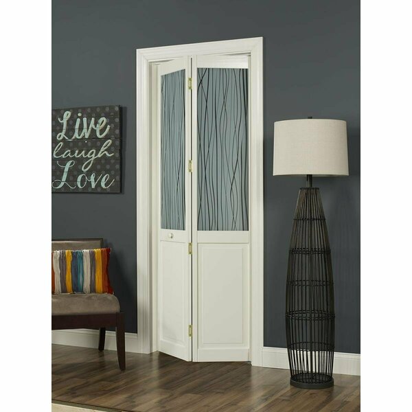 Parche 30 x 80 in. Half Glass Reeds Bifold Door, Unfinished Pine PA3570687